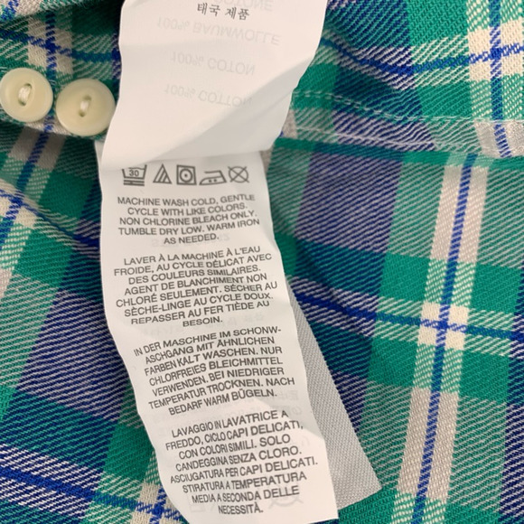 J.Crew Boy Fit Plaid Flannel Shirt Green Blue 4 - Picture 6 of 10